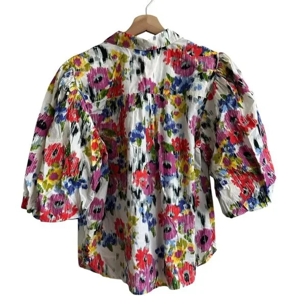 Anthropologie Maeve Rachel Floral Puff Sleeve Button Down  PL - Picture 3 of 9